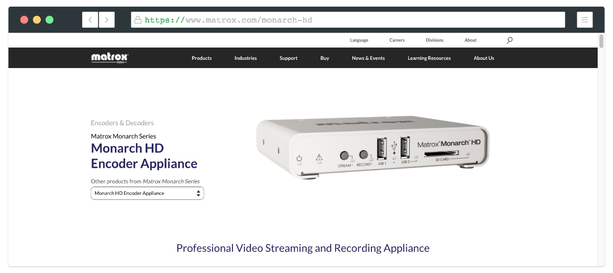 matrox monarch hd live streaming encoder