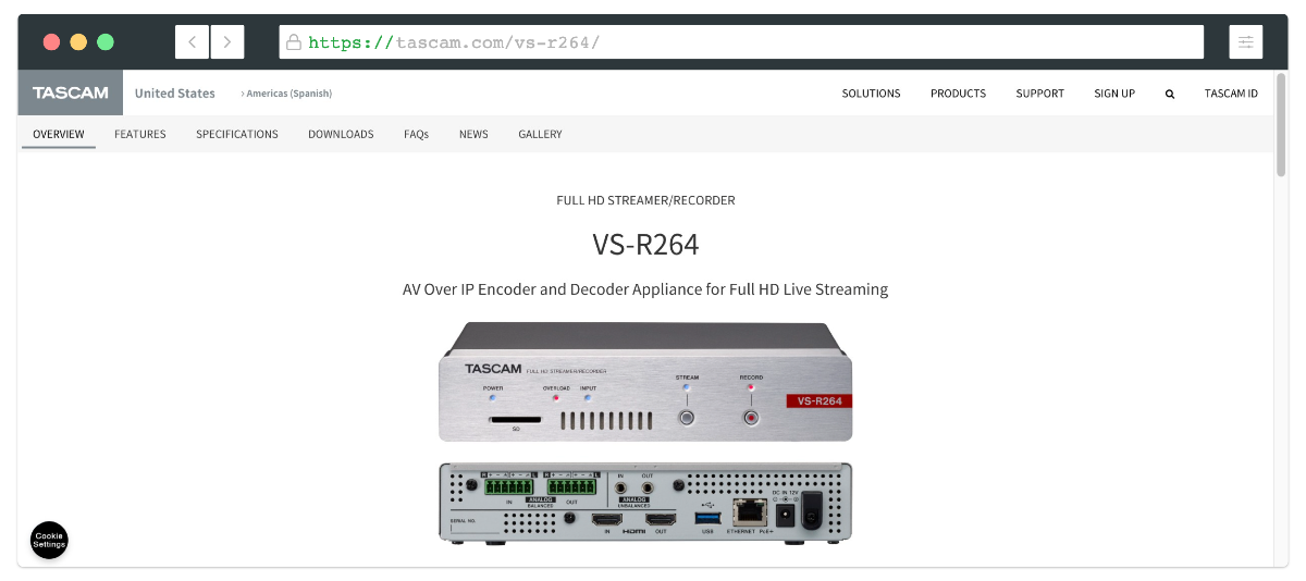 tascam vs-r264 live streaming encoder